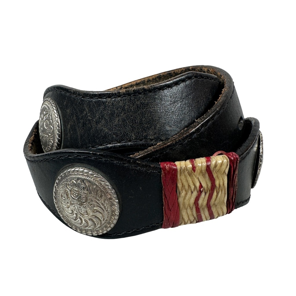 Black belt Leather western silver‎ concho red cowboy 30 scalloped southwest